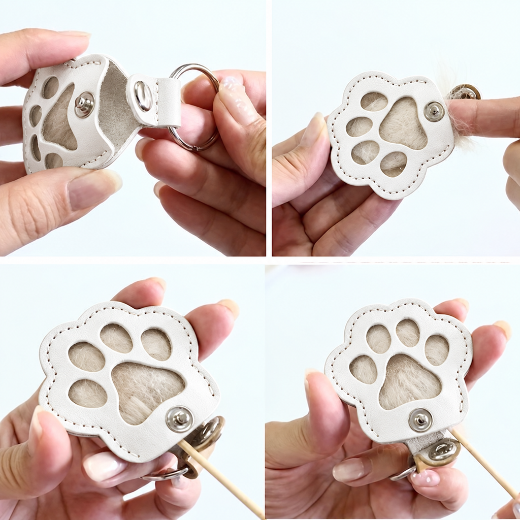 Personalized Pet Fur & Photo Memorial Paw Keychain