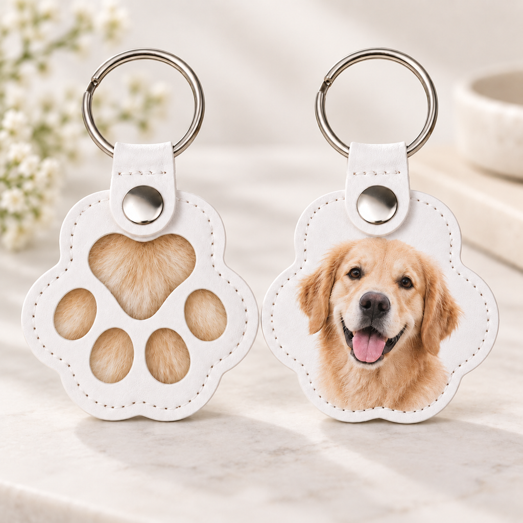 Personalized Pet Fur & Photo Memorial Paw Keychain