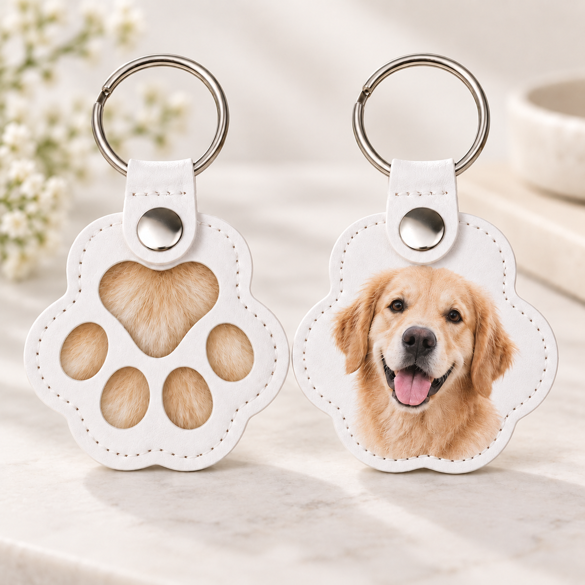 Personalized Pet Fur & Photo Memorial Paw Keychain