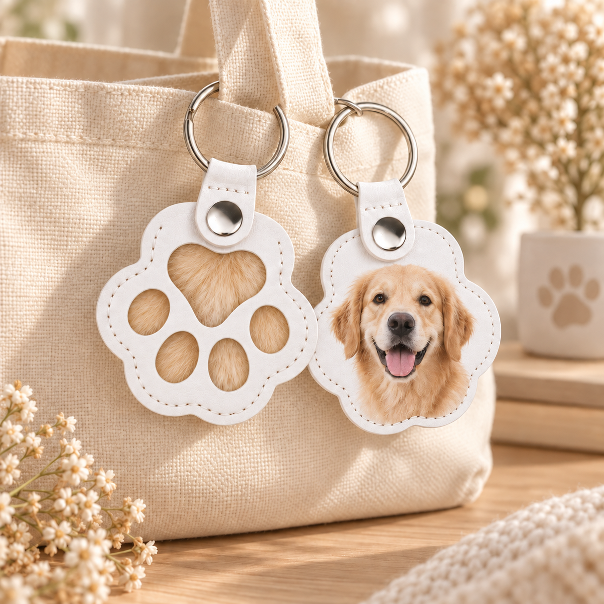Personalized Pet Fur & Photo Memorial Paw Keychain