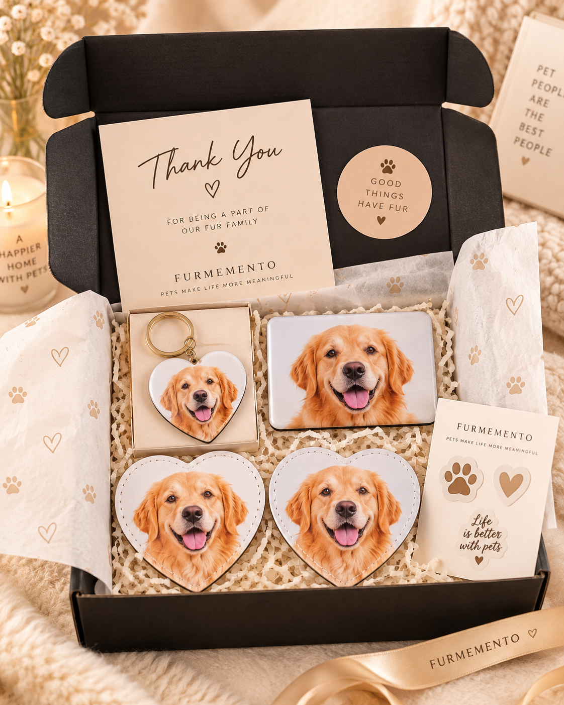 Personalized Pet Lover Gift Box – Keychain + Magnet + Coasters