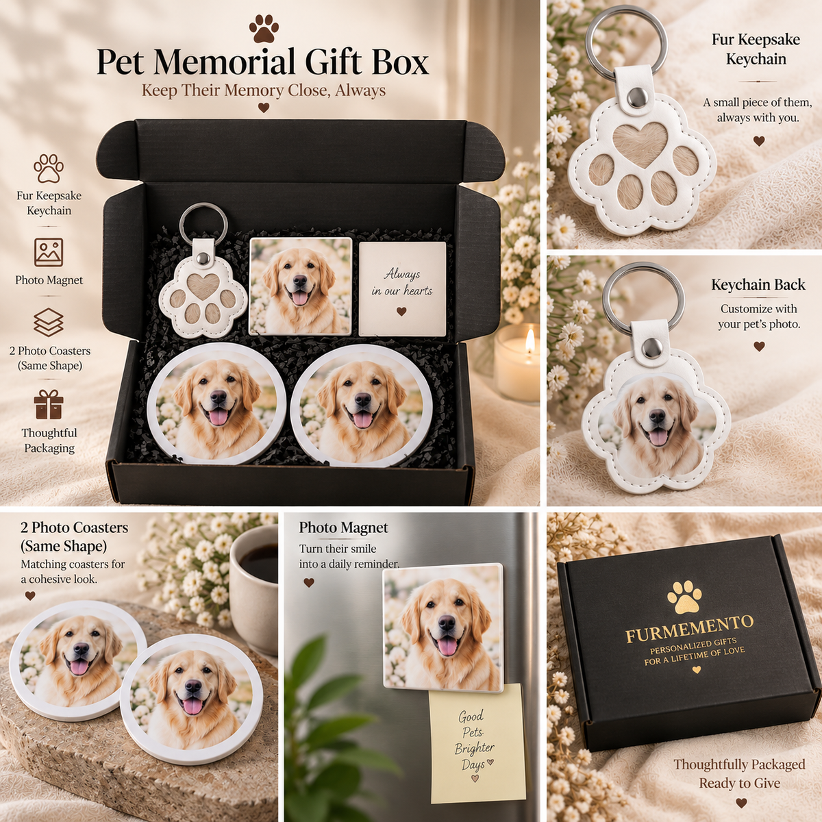 Personalized Pet Memorial Gift Box – Fur Keepsake Keychain + Photo Gifts