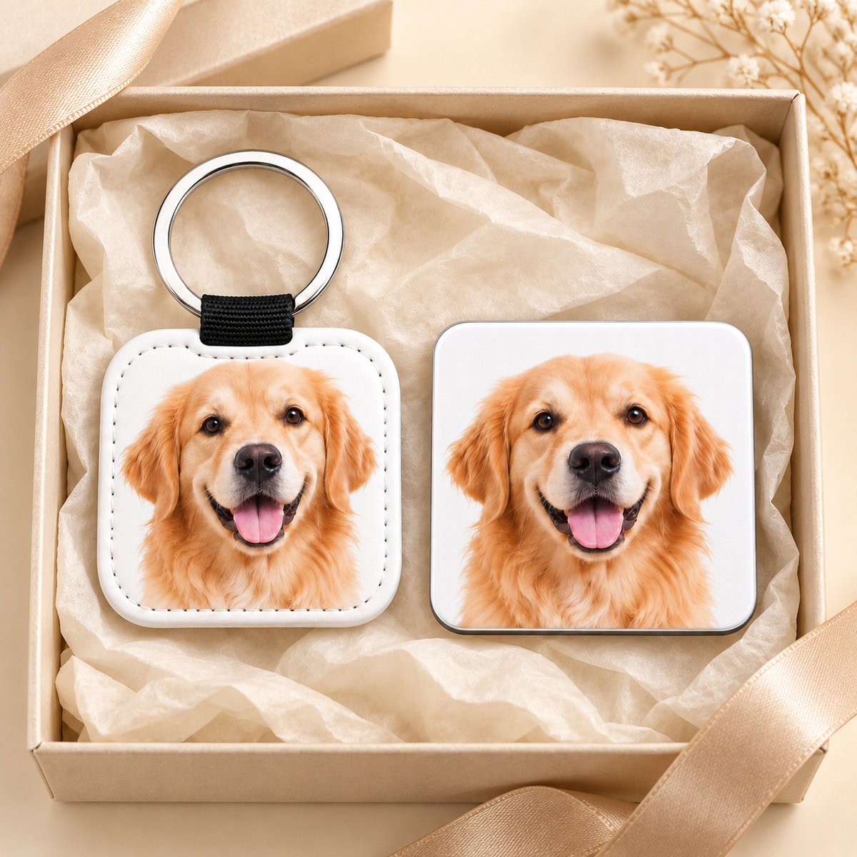 Personalized Pet Gift Box – Keychain + Fridge Magnet