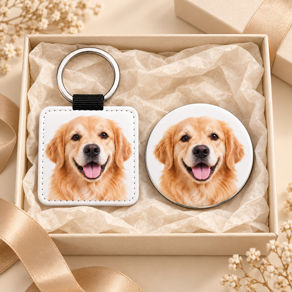 Personalized Pet Gift Box – Keychain + Fridge Magnet