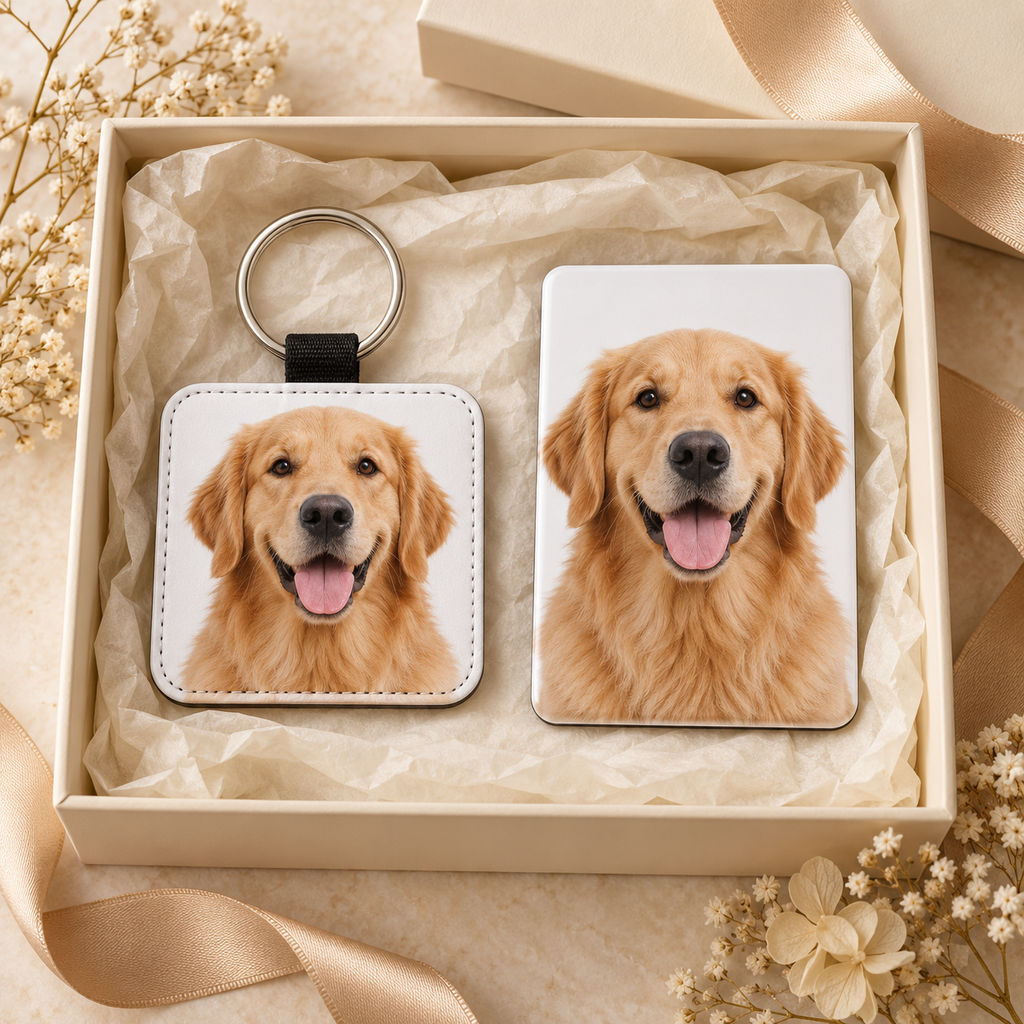 Personalized Pet Gift Box – Keychain + Fridge Magnet