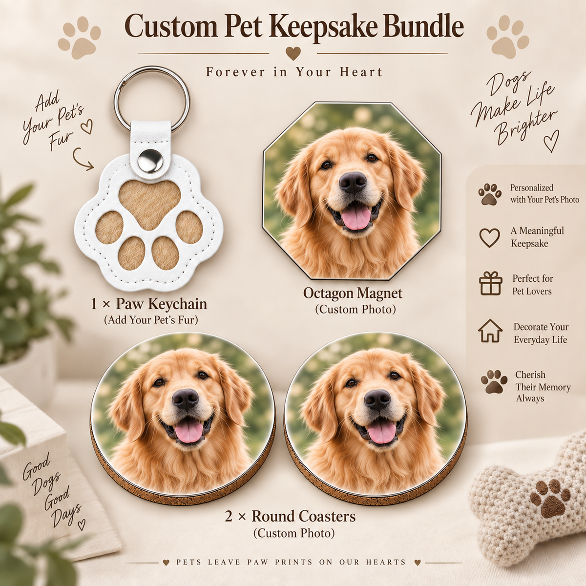 Personalized Pet Memorial Gift Box – Fur Keepsake Keychain + Photo Gifts