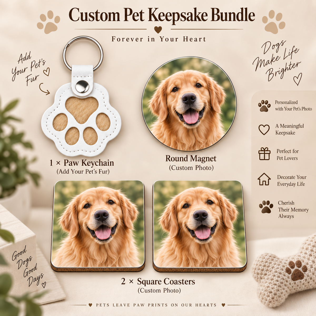 Personalized Pet Memorial Gift Box – Fur Keepsake Keychain + Photo Gifts