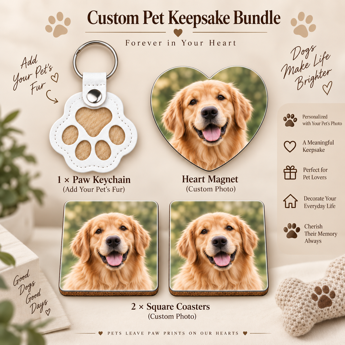 Personalized Pet Memorial Gift Box – Fur Keepsake Keychain + Photo Gifts