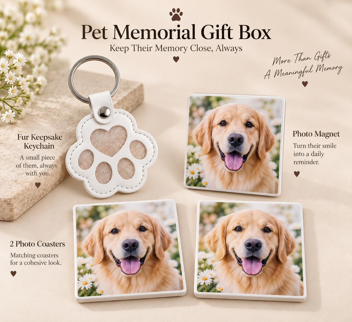Personalized Pet Memorial Gift Box – Fur Keepsake Keychain + Photo Gifts