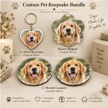 Personalized Pet Lover Gift Box – Keychain + Magnet + Coasters